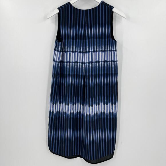 Vince 100% Silk Blue Black Tie Die Layered Shift Dress Split Neckline Size XS - Picture 5 of 9